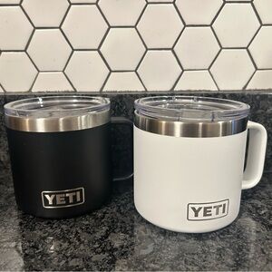 2 YETI Rambler 14oz Mugs / Coffee Cups Black and White Great Condition